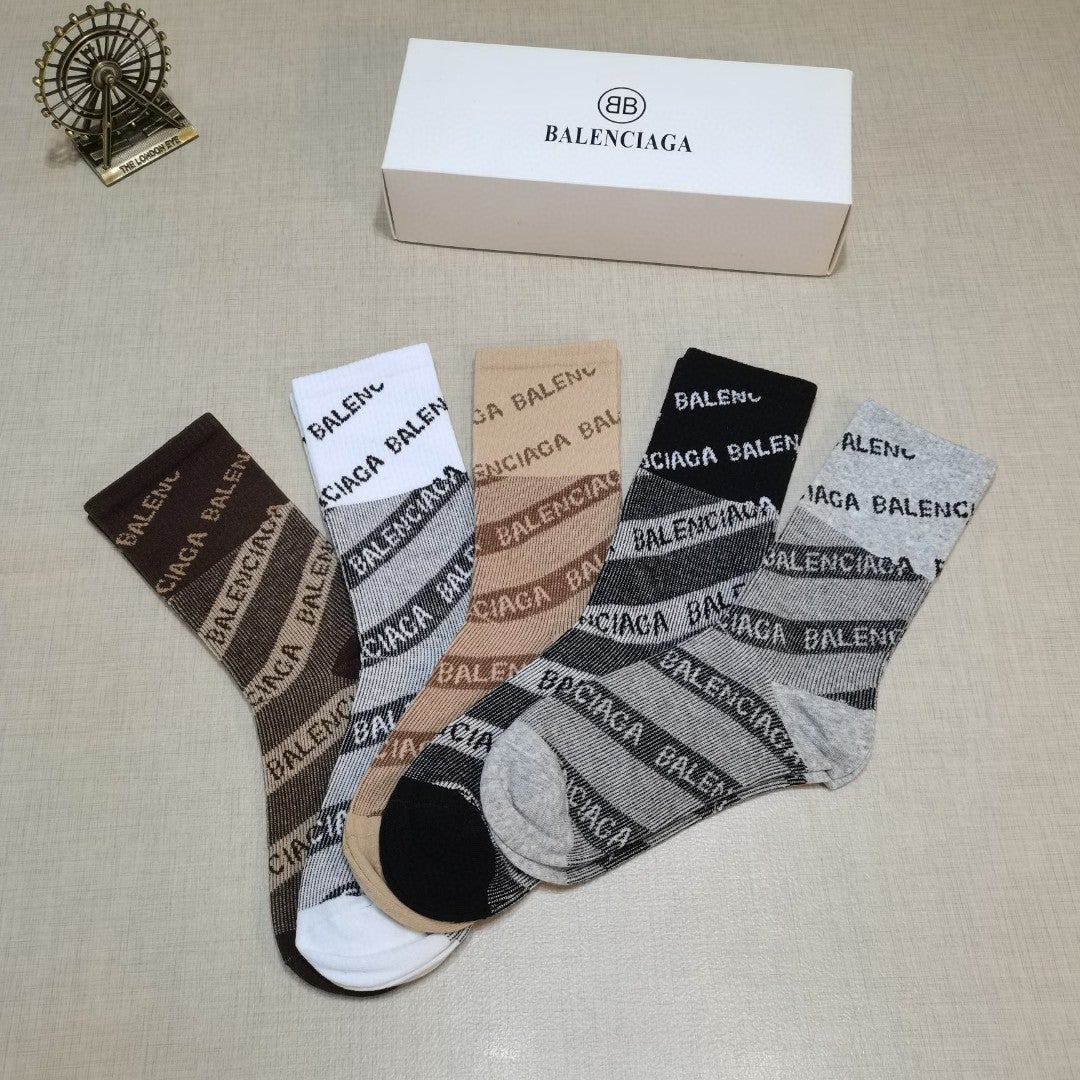 Balenciaga BB Fashion Men and Women's Comfortable Socks 5 Socks in Box