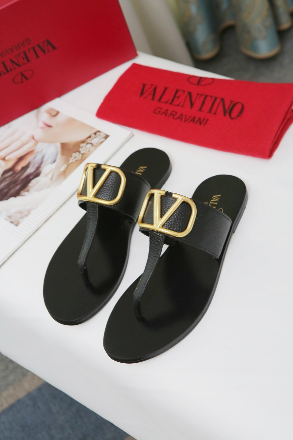 Valentino 2022 New Women Fashion Leather Casual High Heeled Shoes Flat Sandal Slippers