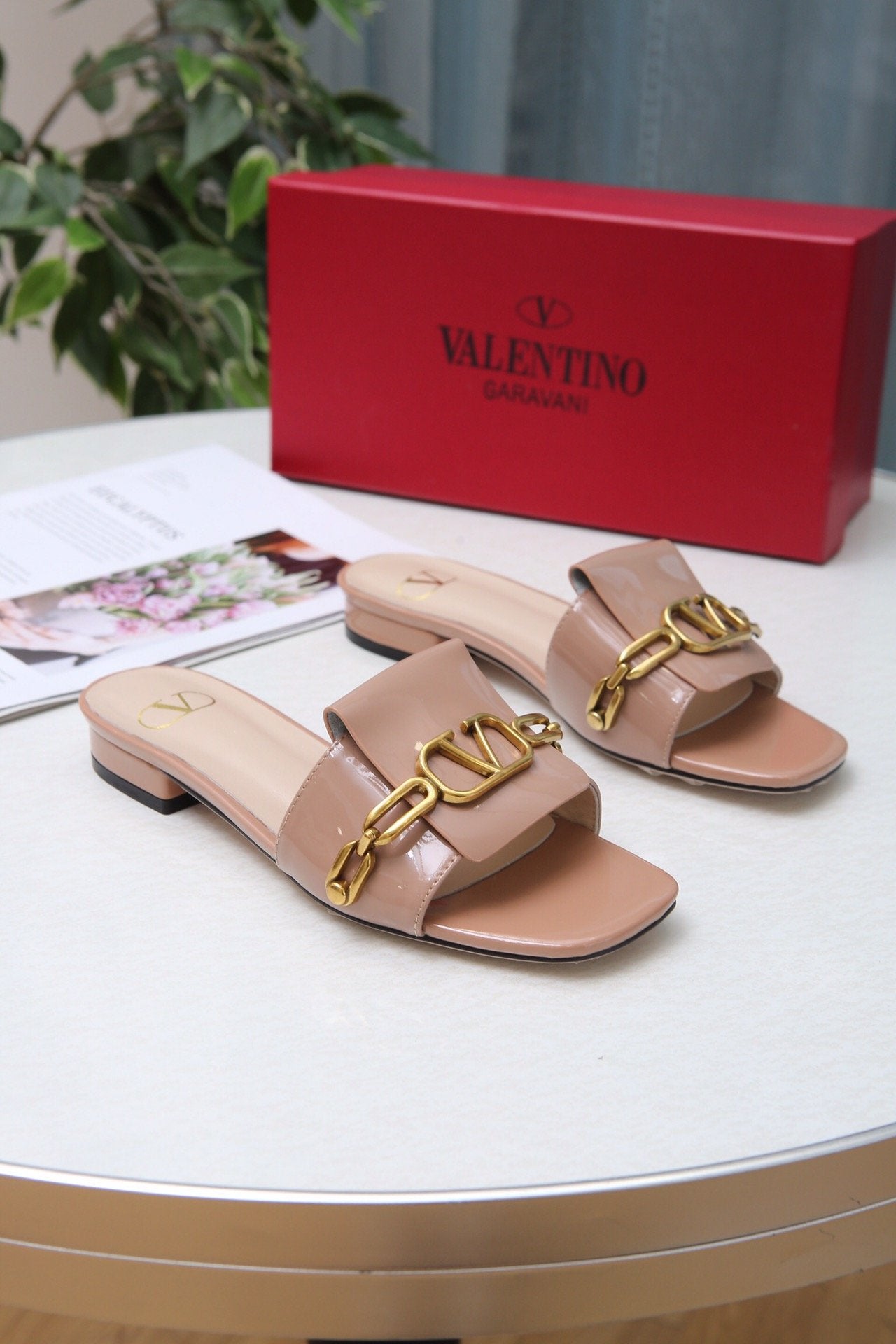 Valentino 2022 New Women Fashion Leather Casual High Heeled Shoes Flat Sandal Slippers