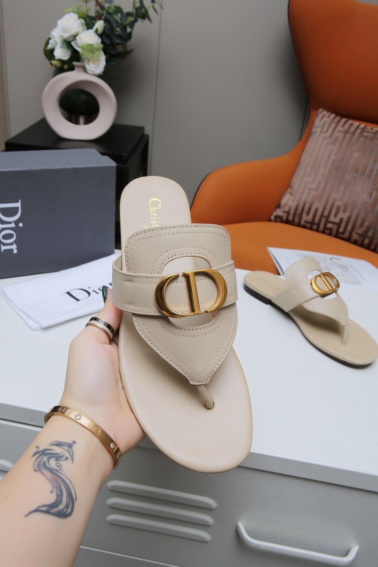 DIOR 2022 New Women Fashion Leather Casual High Heeled Shoes Flat Sandal Slippers