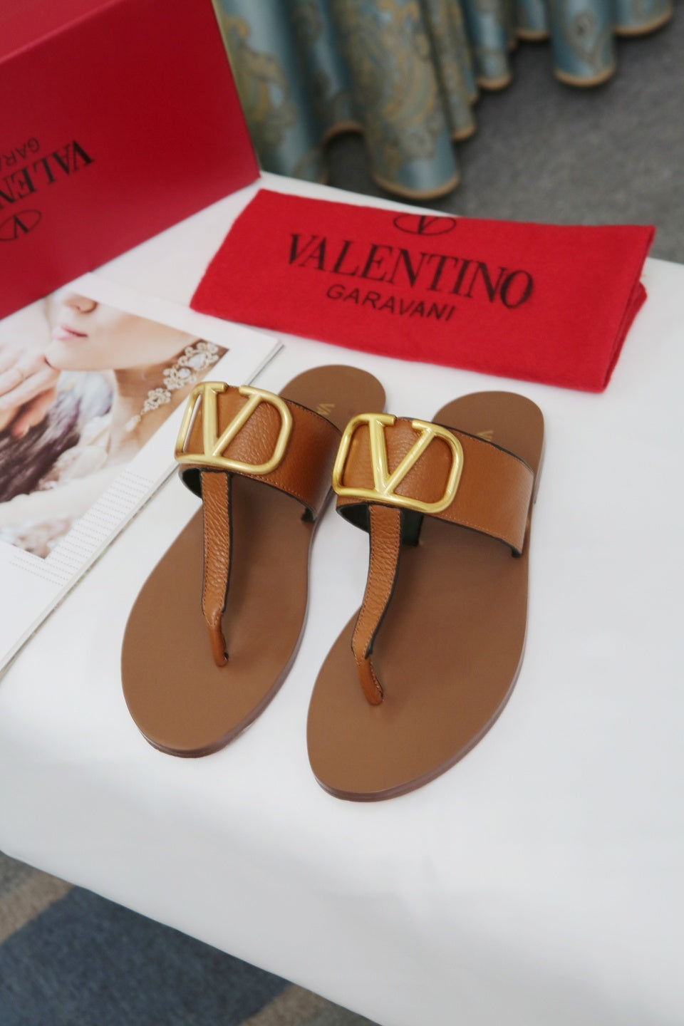 Valentino 2022 New Women Fashion Leather Casual High Heeled Shoes Flat Sandal Slippers