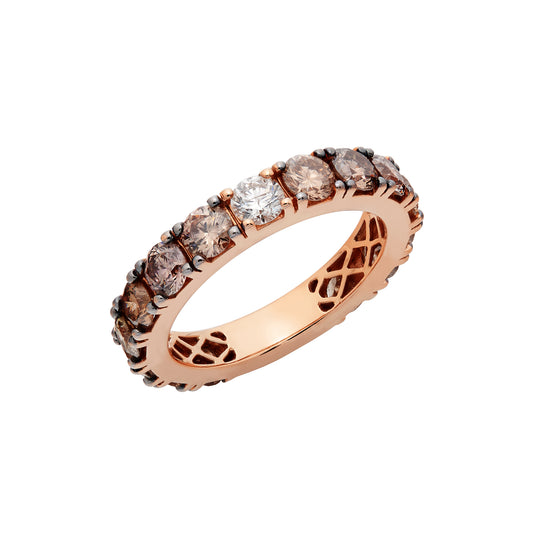 Modern White & Champagne Pavé Diamond 18 Karat Rose Gold Band Ring