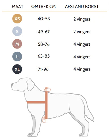 Size chart for Dog Harness Body Safe Wol