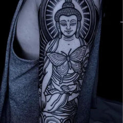 tatouage bouddha noir et blanc