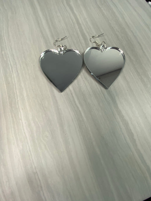 Solid Heart Shaped, Customizable Mirrored Acrylic, Lightweight Laser Cut Earrings Charmed By Riss Handmade Custom Jewelry & Gift Boutique