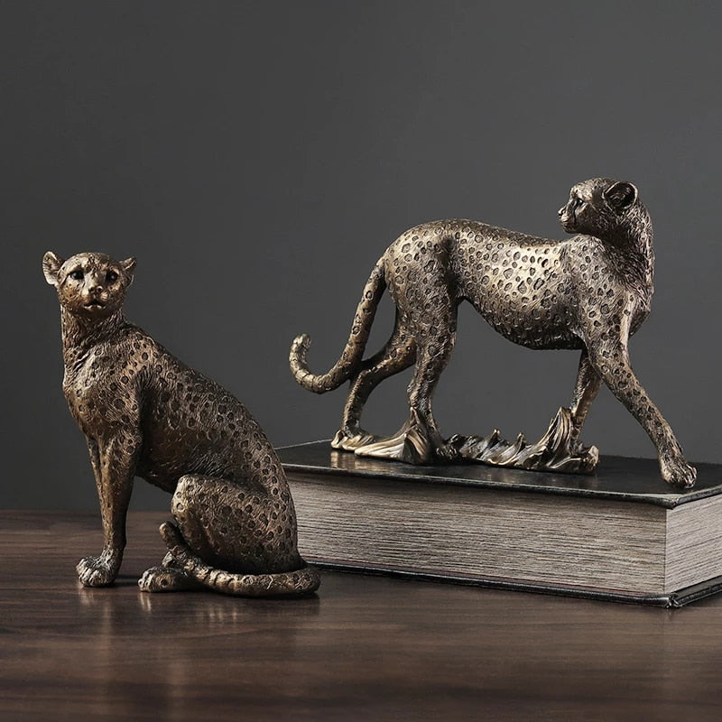 2x Retro Cheetah Statue Figurine Leopard Sculpture Home Decor