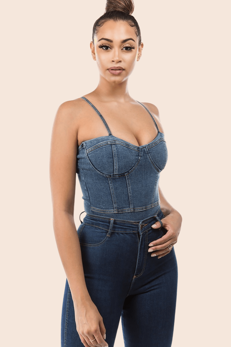 Women's Strappy Denim Bodysuit