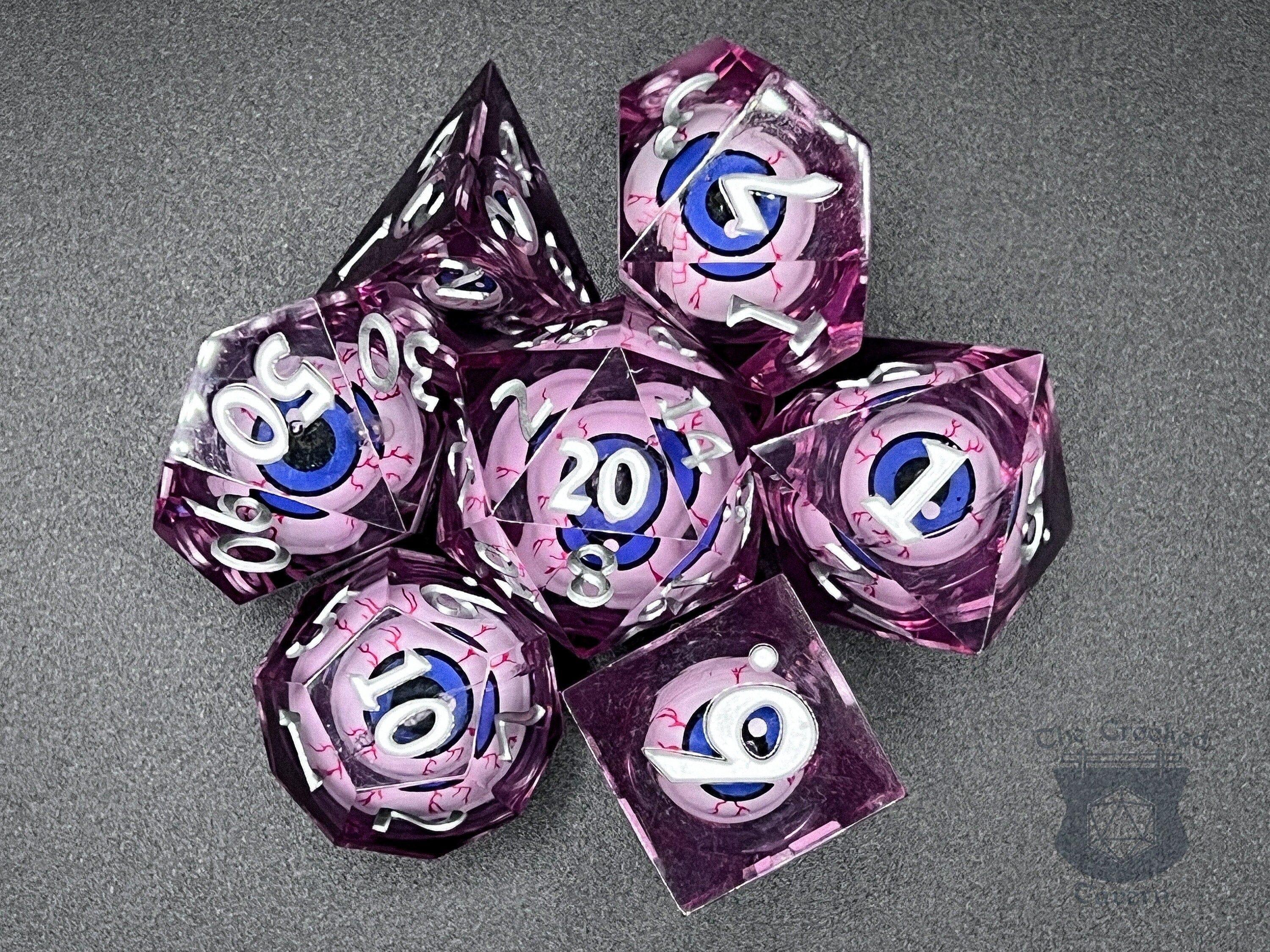 Floating Eyeball Liquid Core RPG Dice Set | Purple/Bloodshot