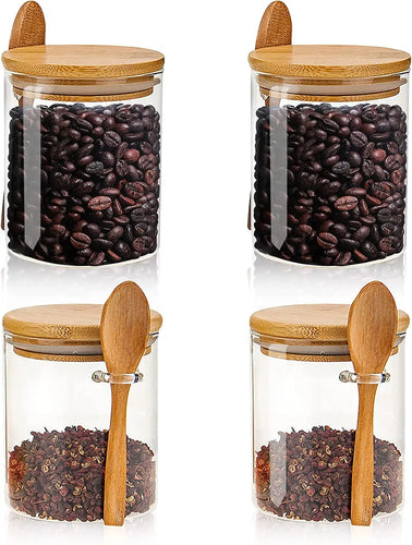 12Pcs Glass Spice Jars with Bamboo Lid, 8Oz Airtight Square Spice