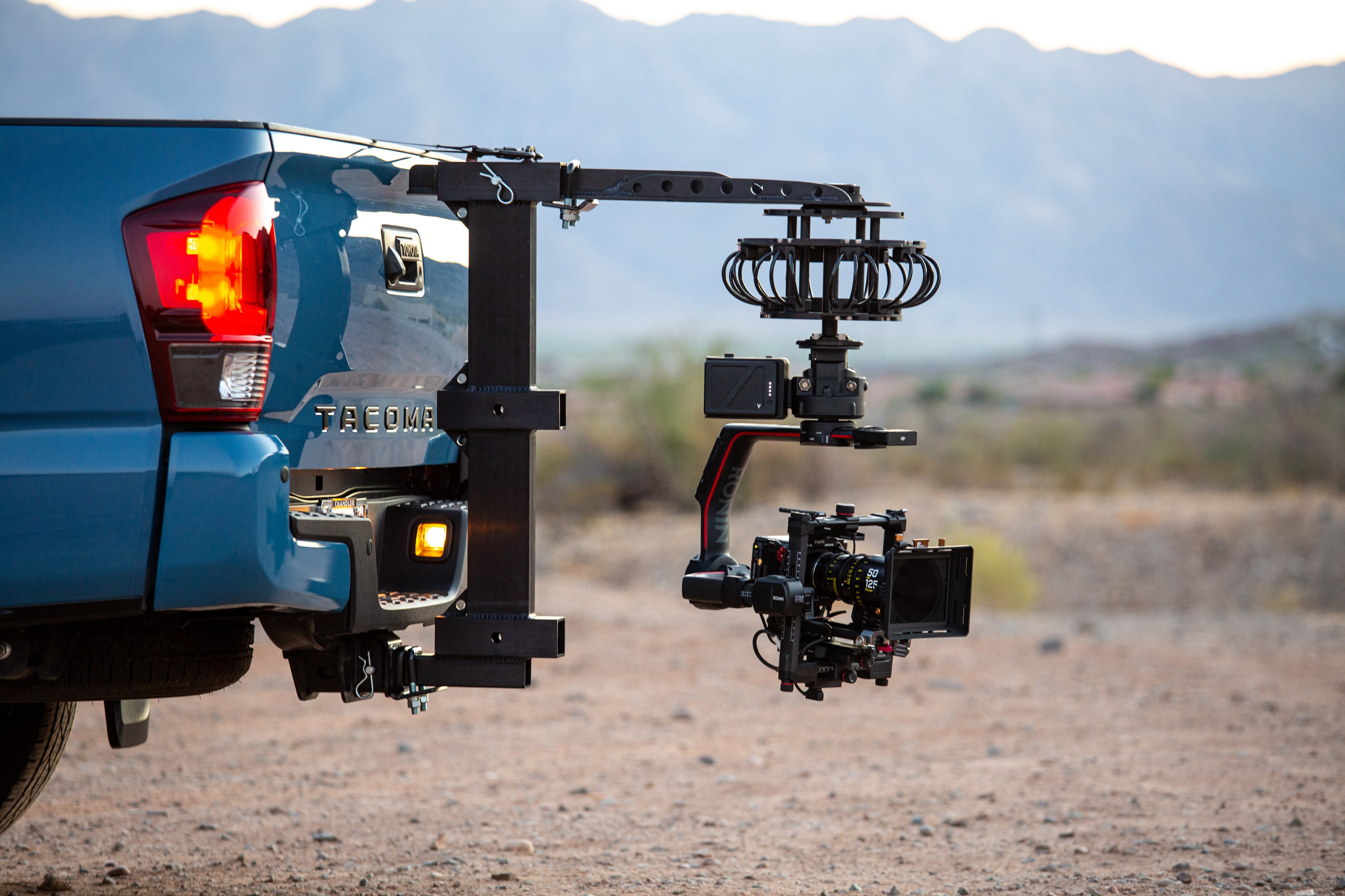 Ray Rig Pro and KillShock mounted on a truck with the Riser Rig and KillShock Inversion Kit