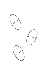 Illustration of three identical ellipse shaped pills with a curved line marking the middle.