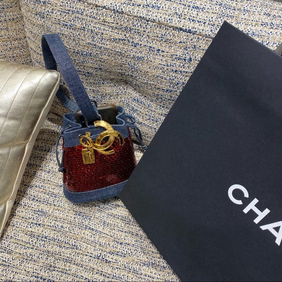 chanel denim bucket bag