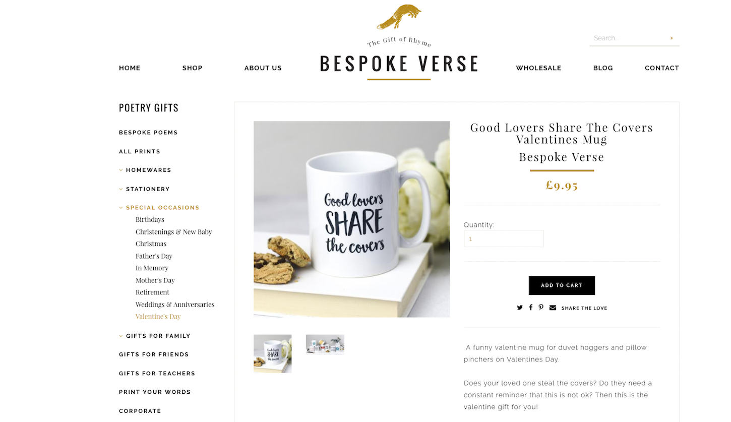 8 ecommerce stores to inspire your valentines day: Bespoke verse