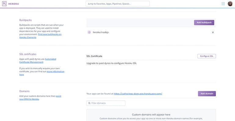 Deploy website: Heroku 'Activity' page