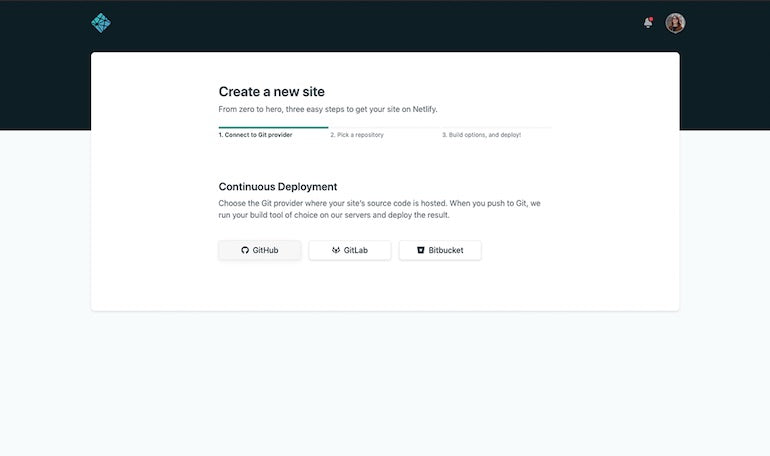 Deploy website: Netlify create new site