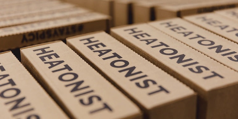 image of rows of boxes with the word Heatonist printed in bold letters across them