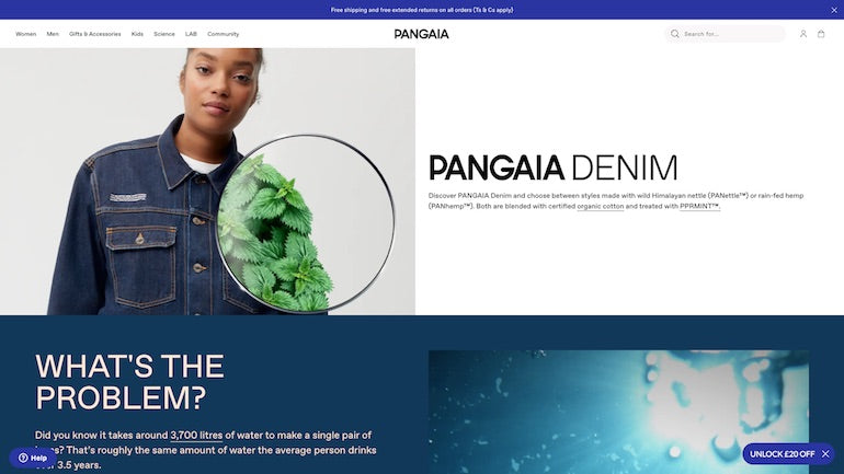 Screenshot of the Pangaia homepage
