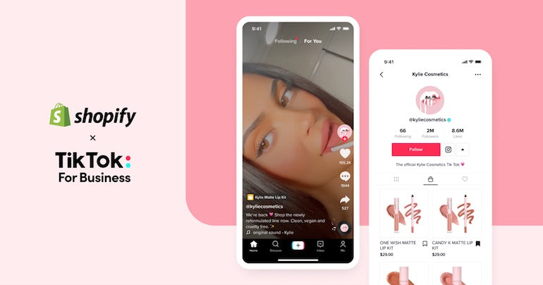 Screenshot of the Shopify X tiktok partnership with an image of the shopify logo and the tiktok logo