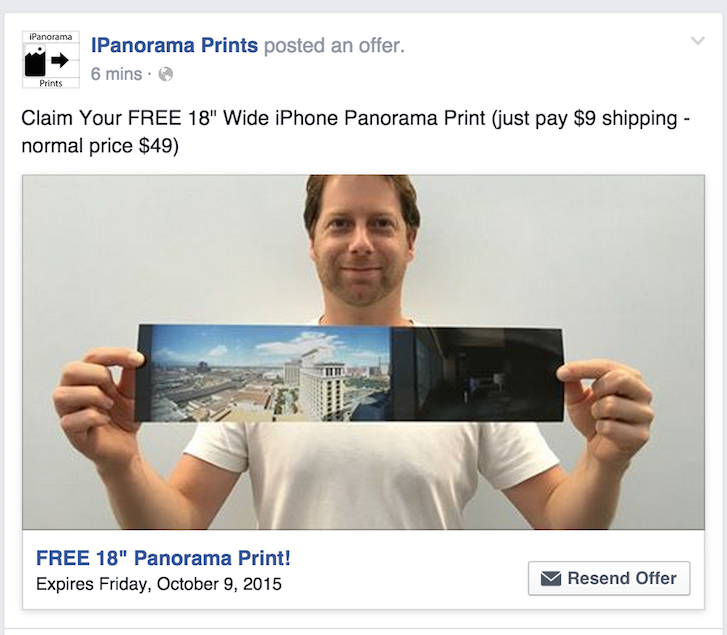 Marketing Sales Funnel: IPanorama Prints Facebook Offer
