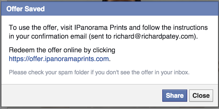 Marketing Sales Funnel: You Have Saved IPanorama Print's Facebook Offer