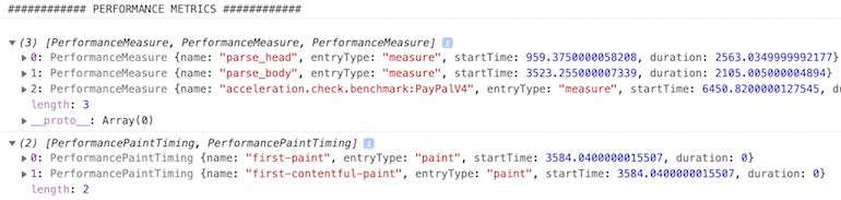 Javascript performance: example console log output