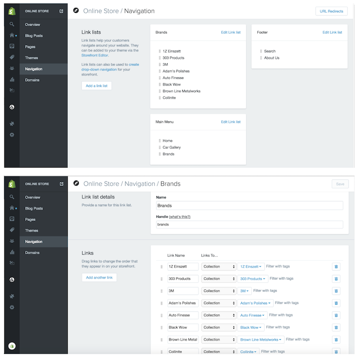 How to Make a Brands or Trends Page Using Link Lists: Navigation Link Shopify Admin