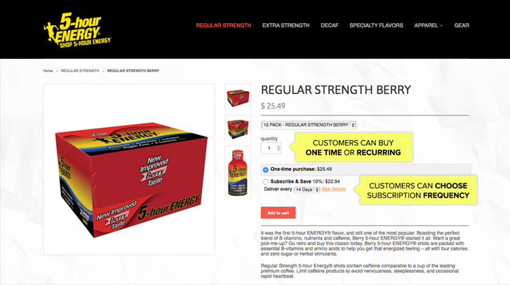 ReCharge Launches 5-Hour ENERGY Subscriptions: Regular Strength Berry Product Page