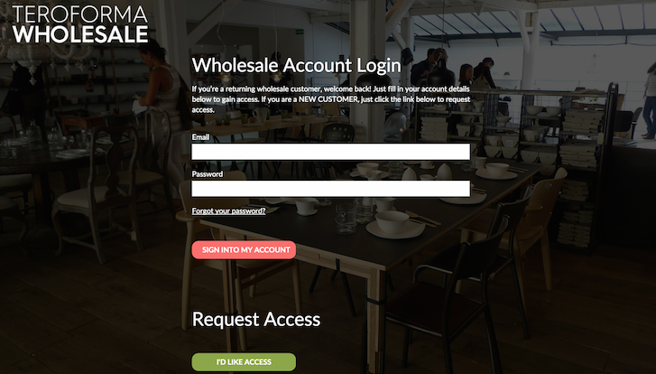 Teroforma wholesale account login design