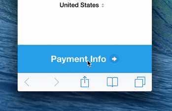 Microinteractions: The animated movements of a Stripe user clicking the 'Payment Info' button, then the 'Pay $25.00' button, which turns from blue to green, indicating a successful transaction.