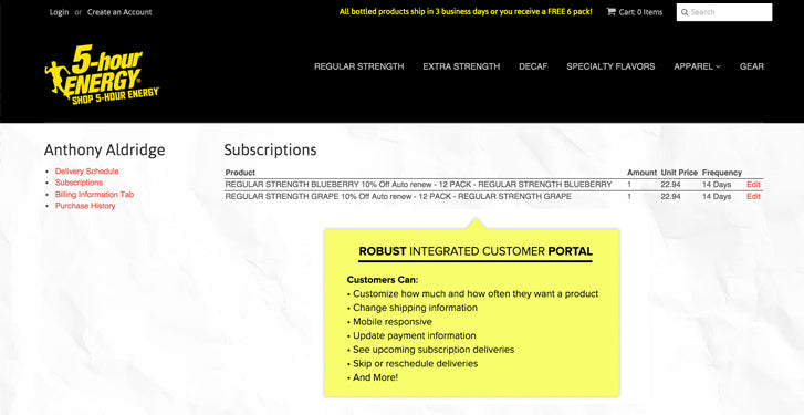 ReCharge Launches 5-Hour ENERGY Subscriptions: Integrated Customer Portal