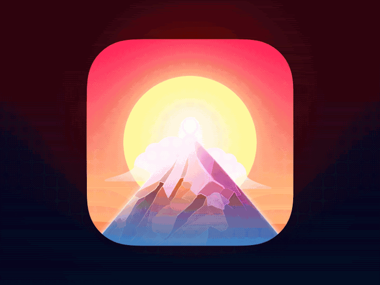 Animation of Alpenglow app icon showing a sun behind a mountain peak from sunrise to sunset.