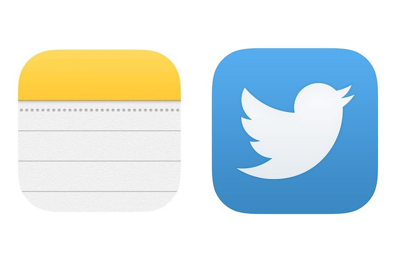 App icon: The iOS app icons for Notes and for Twitter.