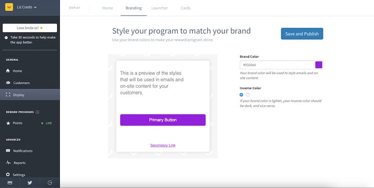 app user retention: Smile.io's main dashboard after completion depiction various options to 