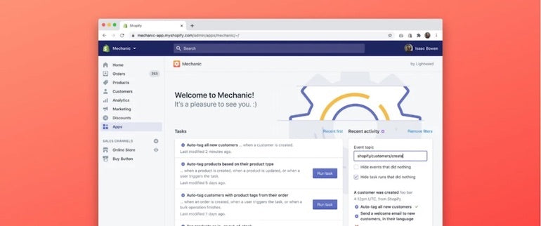 Building shopify apps: How the developer of shopify app mechanic is scaling with eventbridge. Screenshot of the mechanic app in the merchant admin.