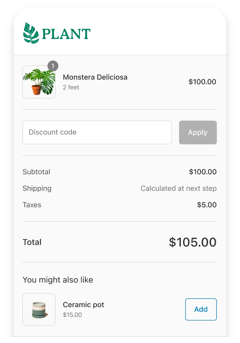 A screenshot of a plant at the checkout