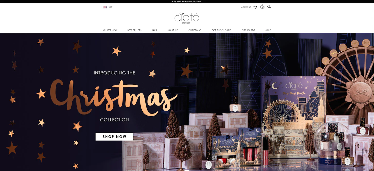 Christmas-themed ecommerce website: Ciaté London by Ego by Design