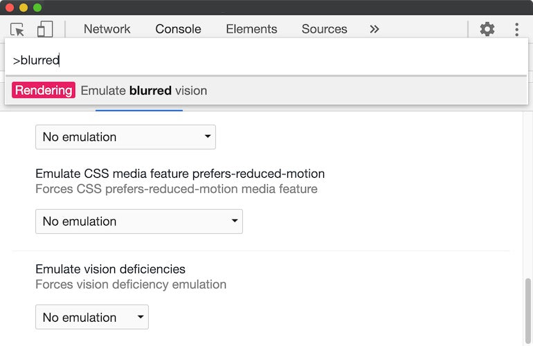 chrome developer tools: vision loss emulation