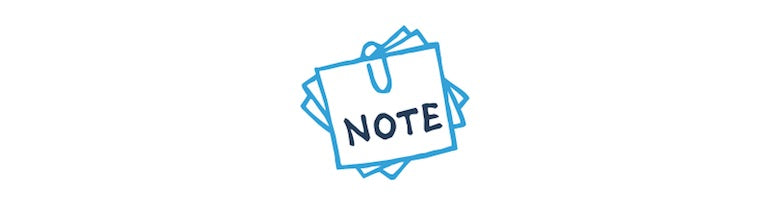 Illustration of three square pieces of paper held together by a paperclip. The top paper has the word NOTE written on it.