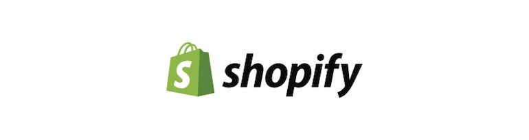 Shopify logo with green shopping bag and company name
