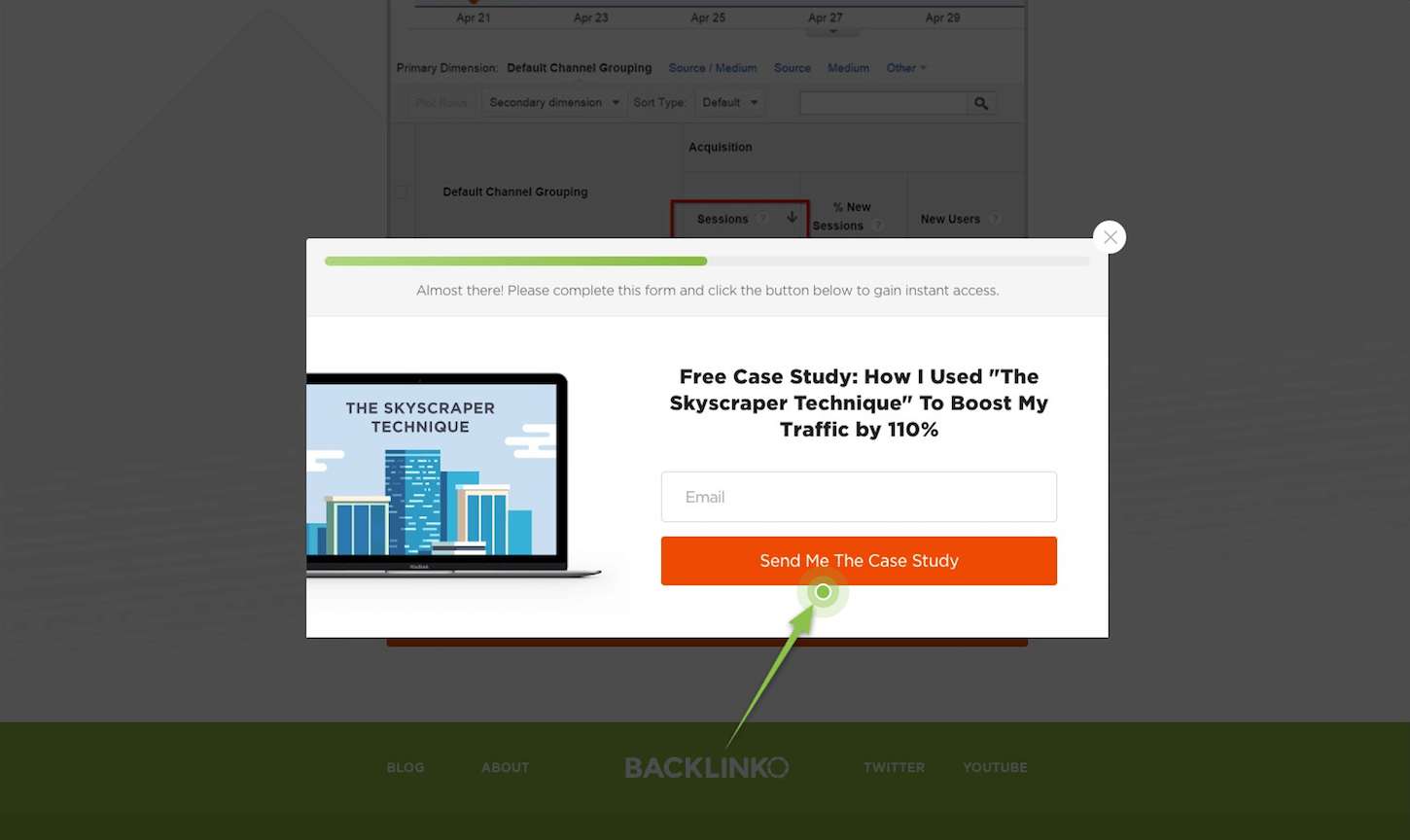 content marketing funnel: backlinko lead magnet