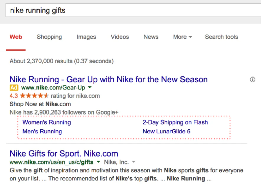 How to Create PPC Campaigns For Your Client's Holiday Shopify Stores: Nike Site Links