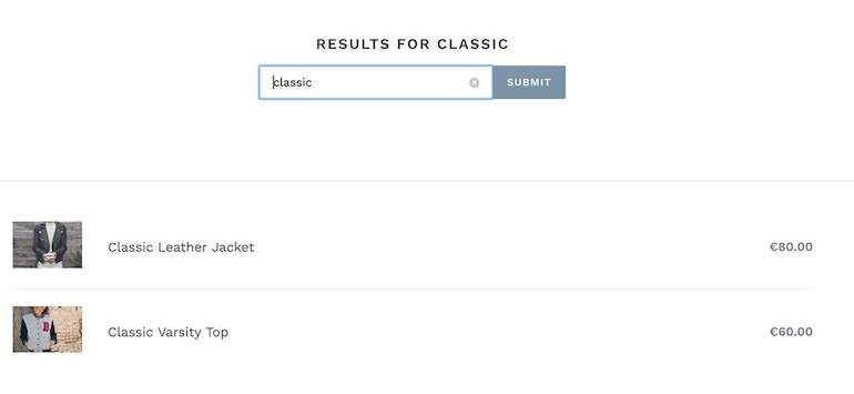 custom search: page displaying new search results for the term 'classic'