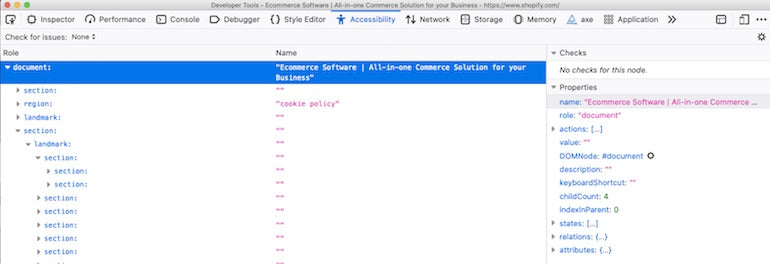 dev tools: screenshot of accessibility properties in firefox