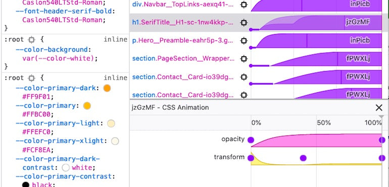 dev tools: screenshot of animations program in firefox 