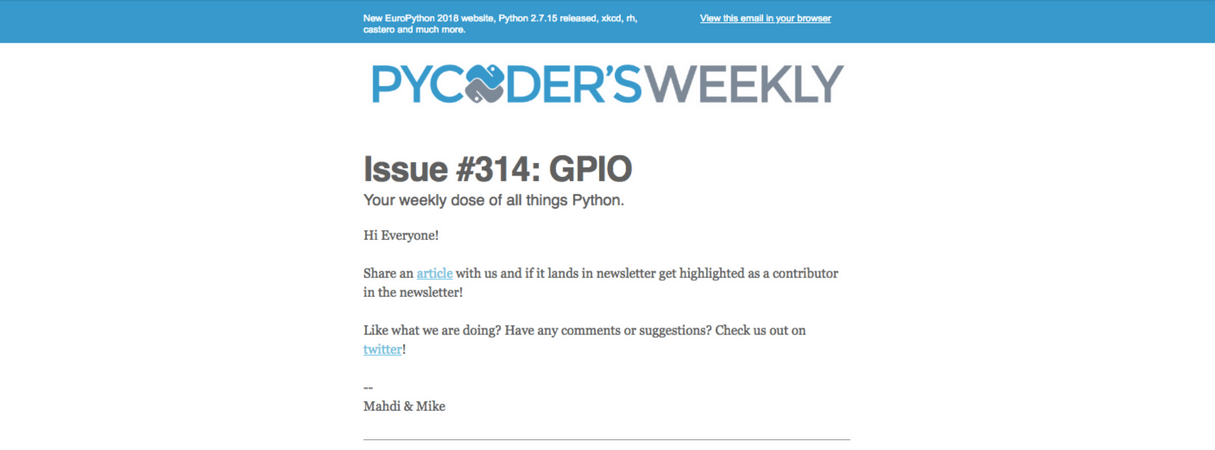 developer newsletter: pycoders