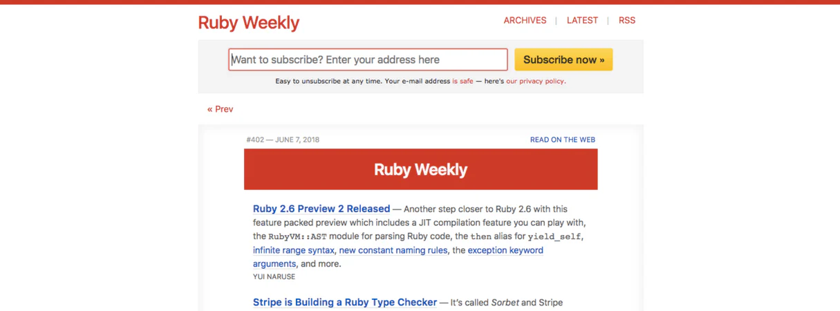 developer newsletter: ruby