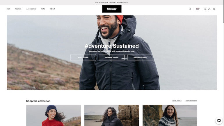 ecommerce trends: Finisterre website screengrab 