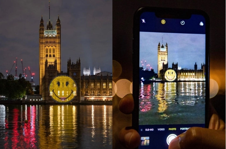 ecommerce trends: picture of smiley face projected onto the UK parliament