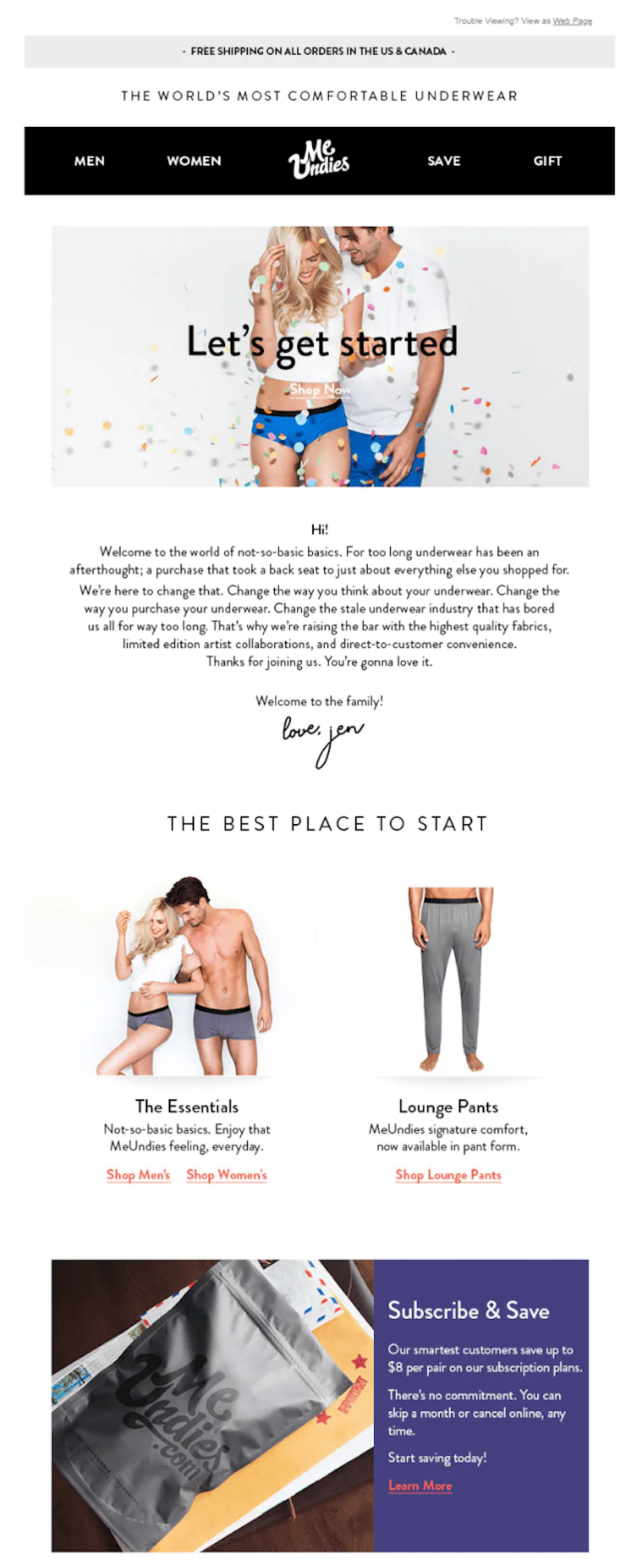 email marketing subscription business: meundies