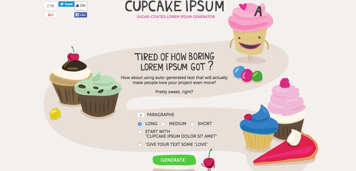 Lorem Ipsum Generator Beispiel: cupcake ipsum